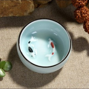 2pcs Tea Cups Dehua Celadon Tea Cup Chinese Porcelain Cup Of Tea Fish Carp 45ml