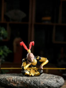 4.53" Monkey King Yixing Zisha Tea Pet Statue Creative Home Table Decorat Gift