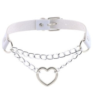 Gothic Punk White Pu Leather Spiked Rivet O-Ring Collar Stud Choker Necklace