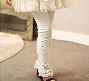 Girls Rhinestone Leggings Spring Fall Children Lace Trim Ruffle Princess Kids