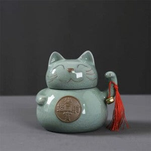 Ceramic Lucky Cat Tea Caddy Sealed Cans Food Container Candy Snacks Storage Tank