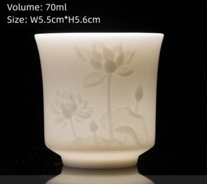fat mutton jade porcelain tea cup handmade floral relief master cup boutique new