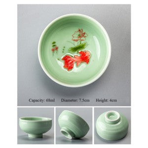 Chinese Tea Cups Porcelain Celadon Fish Teacup Set Loose Leaf Teapot Drinkware