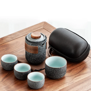Ceramic Teapot with 4 Cups Green Travel Tea Set