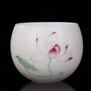 Mutton Fat Jade Porcelain Cup 150ml Handpainted Master Tea Cup Under Glaze Lotus
