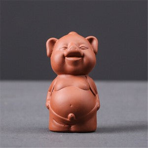 Lovely Pig Statue China Zisha Purple Clay Tea Pet Standing Pig Table Decoration