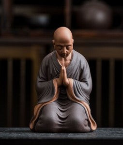 Chinese Zi Sha Clay Praying Monk Statue Kneeling Buddhist Figure Zen Collection