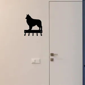 Belgian Tervuren Dog Key Rack & Leash Hanger - 9 inch Wide Metal Wall Art
