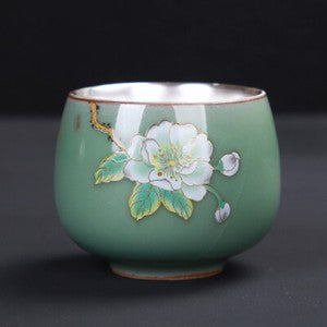 70ml Porcelain Glaze Silver Tea Cup Floral Painted Glaze Under Cups Tea Set