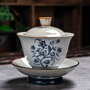 170ml Blue and White Ceramic Handpainted Gaiwan Tea Brewing Bowl Kung Fu Teaware