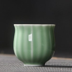 One Tea Cup Petal Design Longquan Celadon Porcelain Cup Ceramic Solid Color 80ml