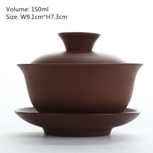 Multi-pattern Yixing Zisha Gaiwan Chinese Purple Clay Tea Bowl Cup Saucer Lid