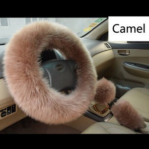 Universal 3Pcs Fur Wool Furry Fluffy Thick Car Steering Wheel Cover Accessories