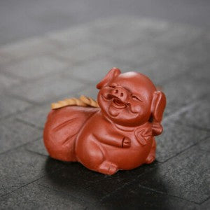 Yixing Zisha Artware Tea Pet Wealthy Mascot Pig Statue Table Decoration Ornament