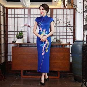 Chinese Traditional Cheongsam Women Silk Long Dress Prom Qipao Size M to 4XL