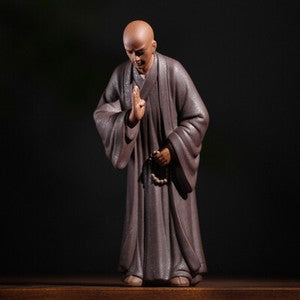 yixing zisha tea pet Buddha monk statue handmade purple clay artware shelf deco