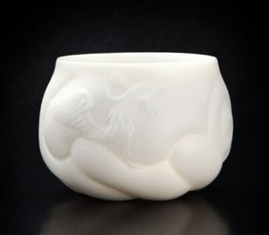 Handmade Teacup Dragon Engraved Carved Master Cup White China Personal Cup 100ml