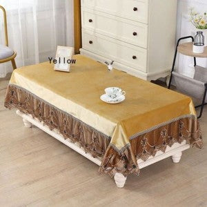 Rectangle Table Cover Cloth Velvet Embroidered Lace Trim Tablecloth Decor Luxury