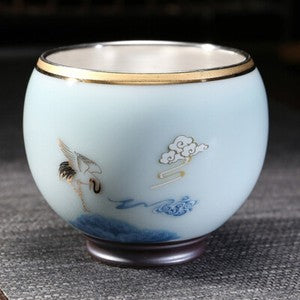 999 Silver gilt tea bowl Ru Kiln Antique Tea Cup Chinese kungfu master tea cup
