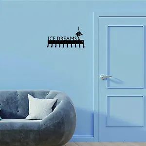 Ice Dreams Figure Skating Medal Hanger Rack- 14.5" W/ 10 Hooks Metal Wall Art