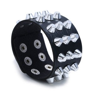 Gothic Punk Rock Skull & Spikes Leather Cuff Bracelet Studded Wristband Bold