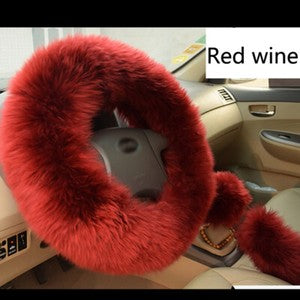 Universal 3Pcs Fur Wool Furry Fluffy Thick Car Steering Wheel Cover Accessories