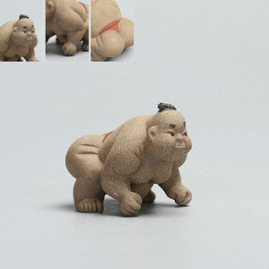 Handmade Figurine Sumo Statue Crude Pottery Artwork Wrestling Tea Pet Creative