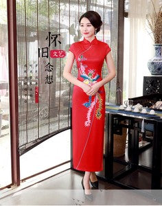 Chinese Traditional Cheongsam Women Silk Long Dress Prom Qipao Size M to 4XL
