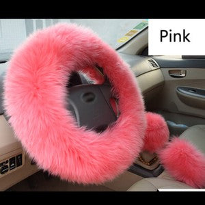 Universal 3Pcs Fur Wool Furry Fluffy Thick Car Steering Wheel Cover Accessories