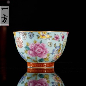 One Cup Color Enamel Craft Porcelain Tea Cup On Sales Peony Flower Print 85ml