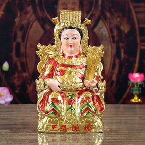 Chinese Ceramic Jade Emperor Queen Mother Goddess Statue Household Ornaments