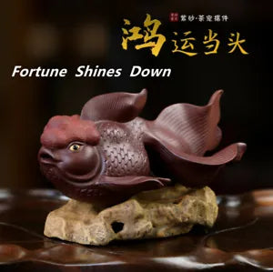 Chinese Yixing Handmade Zisha Purple Clay Goldfish Tea pet Fortune Shines Down