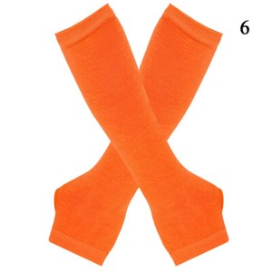 Women Striped Arm Sleeve Mittens Arm Hand Warmer Knitted Long Fingerless Gloves