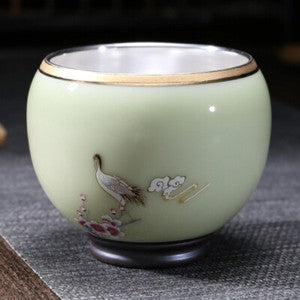 999 Silver gilt tea bowl Ru Kiln Antique Tea Cup Chinese kungfu master tea cup