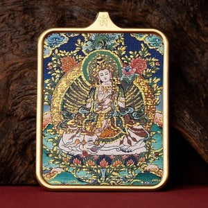 Tibetan Thangka Pendant Lhamo Jambhala Green Tara Amulet Car Hang Buddhist Charm
