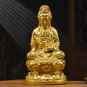 Lotus Guanyin Statue Safflower Pear Black Sandalwood Buddha Statue Home FengShui