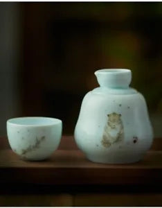 3Pcs set Ceramic cup Sake wine Warming kettle Hot Saki Set with Cat Design