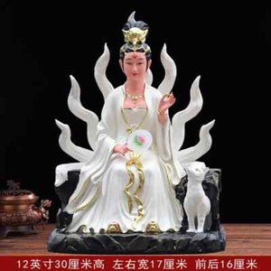 Resin Nine Tailed Fox Fairy Buddha Statues FengShui Accessories Home Decoration