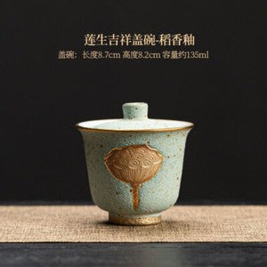 Chinese Style Coarse Pottery Covered Bowl Ceramic Retro Kung Fu Tea Set Tea Cup