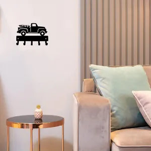 Vintage Pickup Truck & Tree - Key Rack Hanger - 9 inch Wide Metal Wall Art
