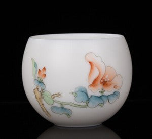 Mutton Fat Jade Porcelain Cup 150ml Handpainted Master Tea Cup Under Glaze Lotus