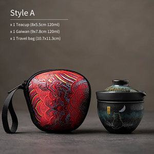 Embersceramic Cute Cat Ceramic Tea Cups and Sets Travel Tea Set with Bag
