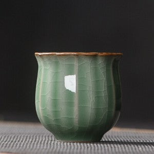 One Tea Cup Petal Design Longquan Celadon Porcelain Cup Ceramic Solid Color 80ml