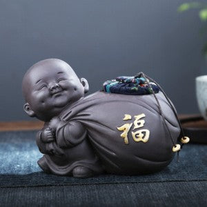 Small Tea Canister With Sealed Lid Yixing Zisha Purple Clay Buddha Statue Caddy