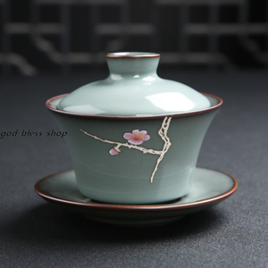 Yuanyao Craft Gaiwan Porcelain Tureen Handpainted Floral Covered Bowl With Lid
