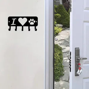 I Heart Cat Paw - Key Rack Holder - 6 Inch Wide/9 Inch Wide Metal Wall Art