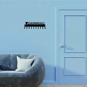 Love Swimming Medal Hanger Rack - 14.5 inches with 10 Hooks Metal Wall Art