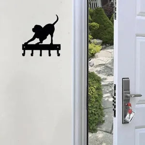 Wall Mounted Hook Up Hanger Playful Pup Key Rack Dog Leash Hanger Metal Art