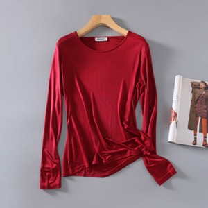 Womens lingerie Mulberry Silk Knitted Round Neck T Shirt Undershirt Long Sleeve