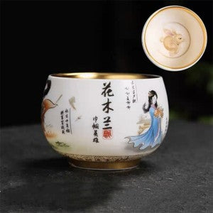 Gilding Hand Painted Tea Cup Fat Mutton Jade Porcelain Master Cup 180ml Tea Cup